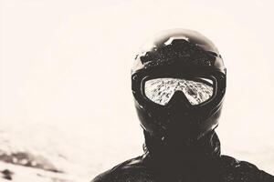 Snowy mountain adventure with a skier in black gear photo