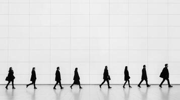 Walking in unison along a minimalist urban backdrop photo