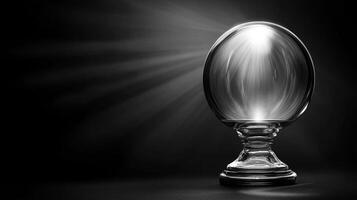 Crystal ball reflecting light on a dark background photo