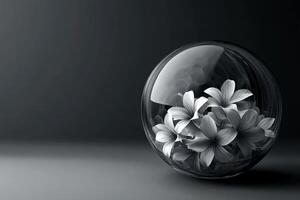 Elegant glass sphere showcasing delicate white flowers photo