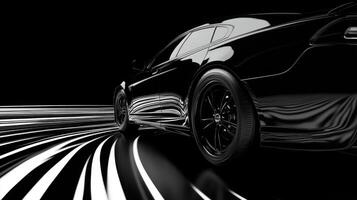 Sleek black car in motion with dynamic light trails photo