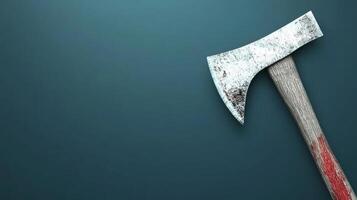 Old axe resting on a blue background with rustic details photo