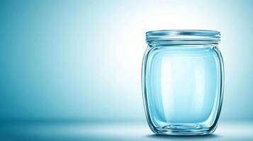 Empty glass jar on a smooth surface with soft lighting photo