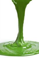 Bright green liquid flows and creates puddles on a surface photo