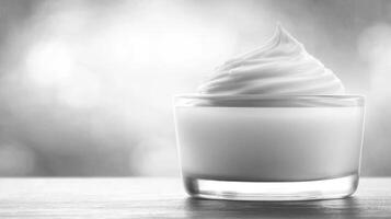 Creamy dessert served in a glass dish with a soft swirl photo