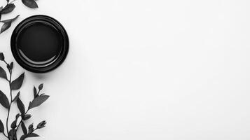 Elegance of minimalism with a cup of black coffee and greenery photo