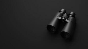 Binoculars resting on a sleek black surface for exploration photo