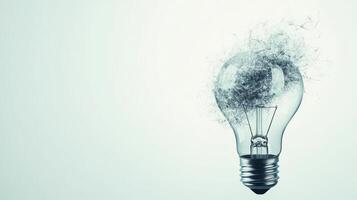 Light bulb bursting with creative energy in a minimalistic setting photo