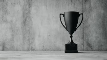 Elegant black trophy displayed against a textured concrete wall photo