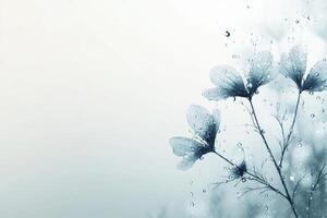 Delicate flowers adorned with raindrops in a soft misty atmosphere photo