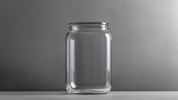 Clear glass jar standing elegantly on a minimalistic surface photo