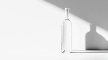 Clear bottle casting a striking shadow on a minimalist backdrop photo