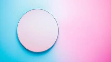 Circular mirror rests gracefully on a pastel gradient backdrop photo