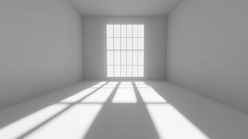 Light streaming through barred window in a minimalistic room photo