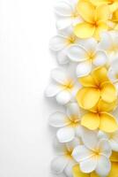 Vibrant yellow and white flowers cascading on a light backdrop photo