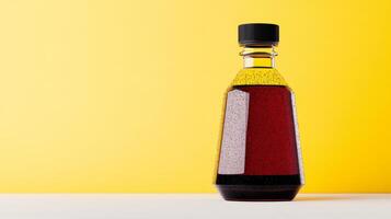 Colorful oil bottle against a bright yellow background photo