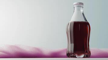 Fizzy beverage bottle surrounded by frothy bubbles at sunset photo