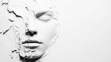 Face emerging through cracked surface in artistic expression photo