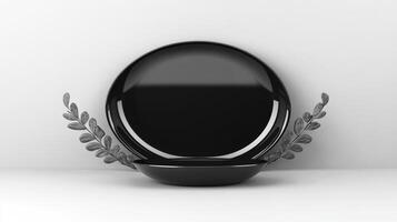 Elegant black bowl with decorative leaf accents in modern design photo