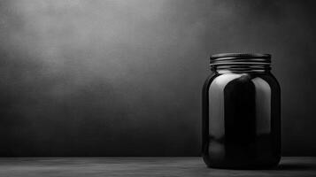 Black jar sits alone on a dark surface creating a moody atmosphere photo