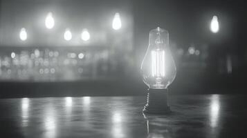 Vintage lamp illuminates a cozy bar setting at night photo