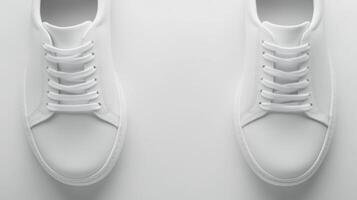 Fresh white sneakers on a minimalist surface inviting style choices photo