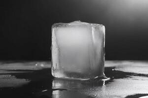 Refreshing ice cube melting in dramatic black and white setting photo