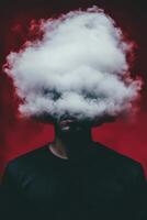 Mysterious figure with clouded mind against red backdrop photo