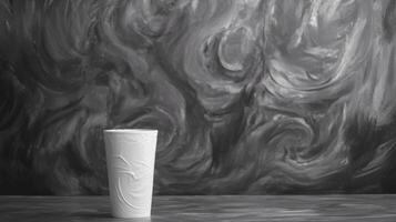 Swirling shadows cast over a solitary cup on a table photo