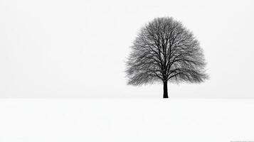 Solitary tree stands tall against a tranquil winter backdrop photo