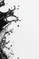 Dynamic splash of black liquid on white background photo