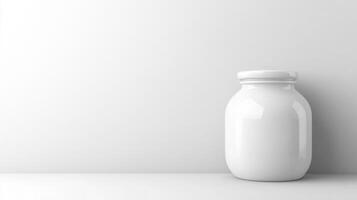 White jar placed on clean surface with minimalistic background photo