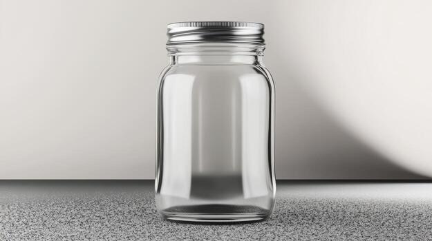 Clear glass jar placed on a textured surface with soft lighting photo