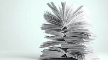 Stacked open books creating a unique artistic display photo
