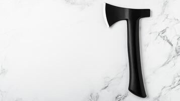 Sharp axe resting on marble surface with clean background photo