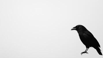 Black bird perched against a plain backdrop in natural light photo