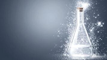 Magic potion inside a clear glass flask with sparkling effects photo