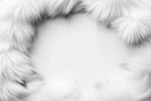 White fluffy fur texture creating a cozy circular frame photo