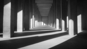 Architectural design showcasing empty corridor with concrete pillars photo
