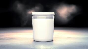 White container filled with substance on a textured surface photo