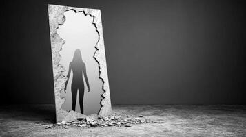 Reflection of a silhouette in a shattered mirror photo