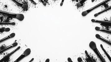 Make up brushes arranged in a creative display with powder photo