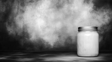 Simple glass jar on a textured background with subtle contrasts photo