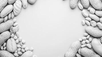 Collection of assorted nuts and seeds arranged on a white surface photo