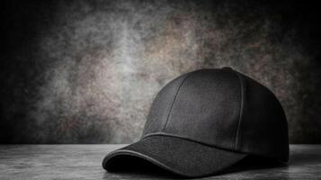Stylish black cap resting on a textured surface photo