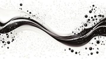 Abstract black and white wave design with contrasting bubbles photo