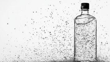 Water bottle displaying splashes of water against a white background photo