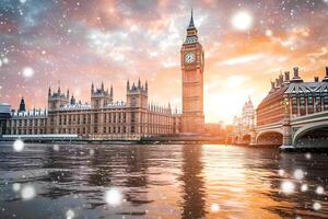 Iconic view of Big Ben and the Houses of Parliament illuminated at night, reflecting the vibrant energy and history of London photo