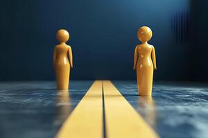 Two vibrant yellow figures standing on a road, creating a surreal and artistic scene with a minimalist and abstract aesthetic photo