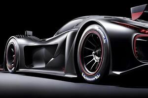 A sleek, brand-less generic concept car displayed against a black background, highlighting its futuristic and innovative design photo